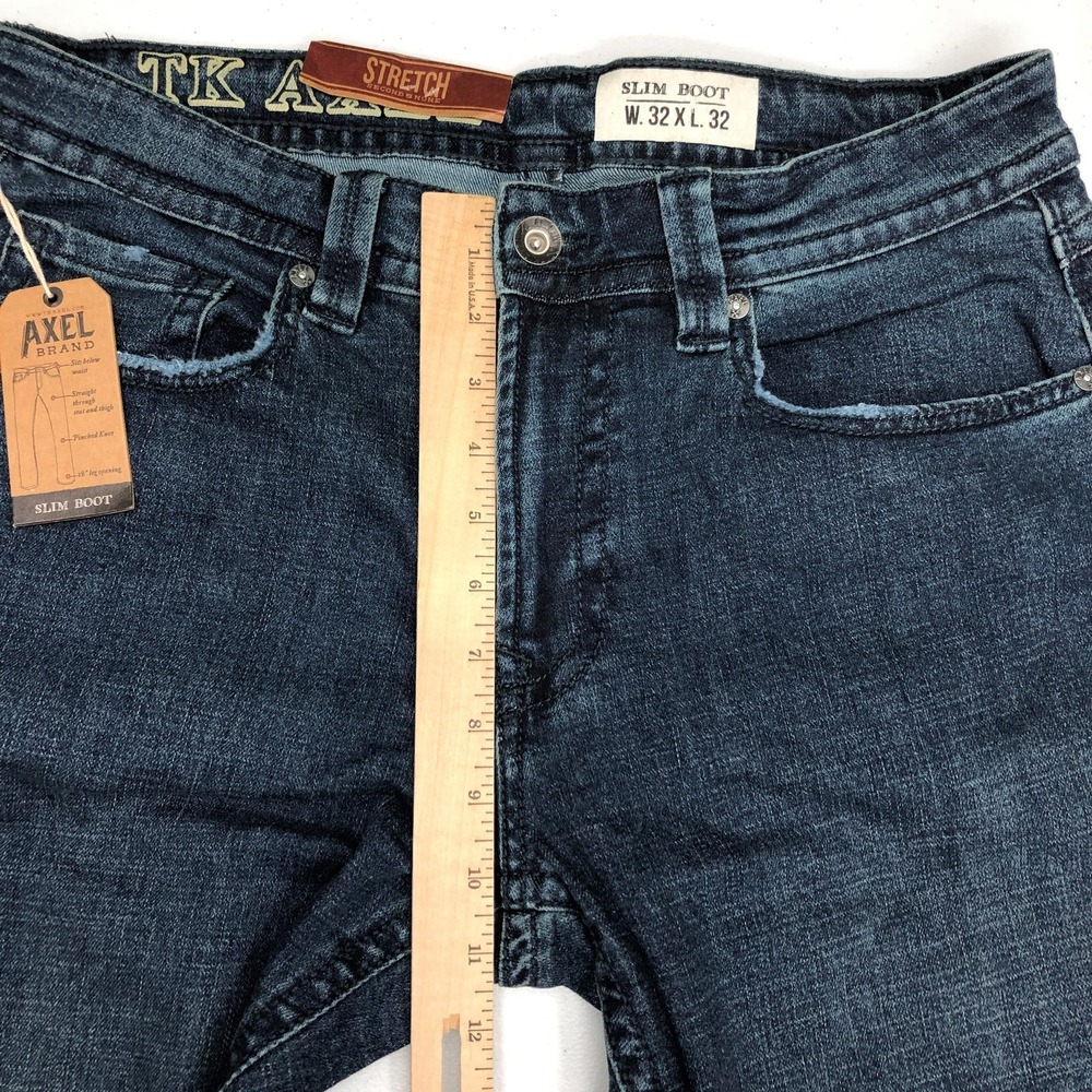 TK Axel Slim Boot Jeans Mens 32x32 Blue Dark Wash Stretch Denim Bootcut Casual - Picture 8 of 12